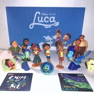 Disney Luca Figure Set of 10 with 2 Stickers and 2 rings Fun Characters